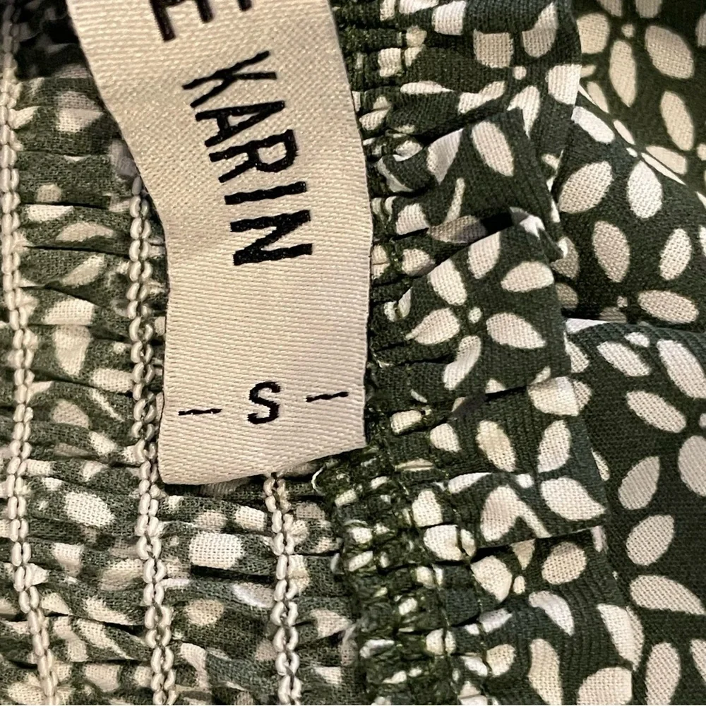 Grace Karin Olive Green & White Stretch Ruffle Layered Hem Midi Sundress Sz S - Picture 7 of 12